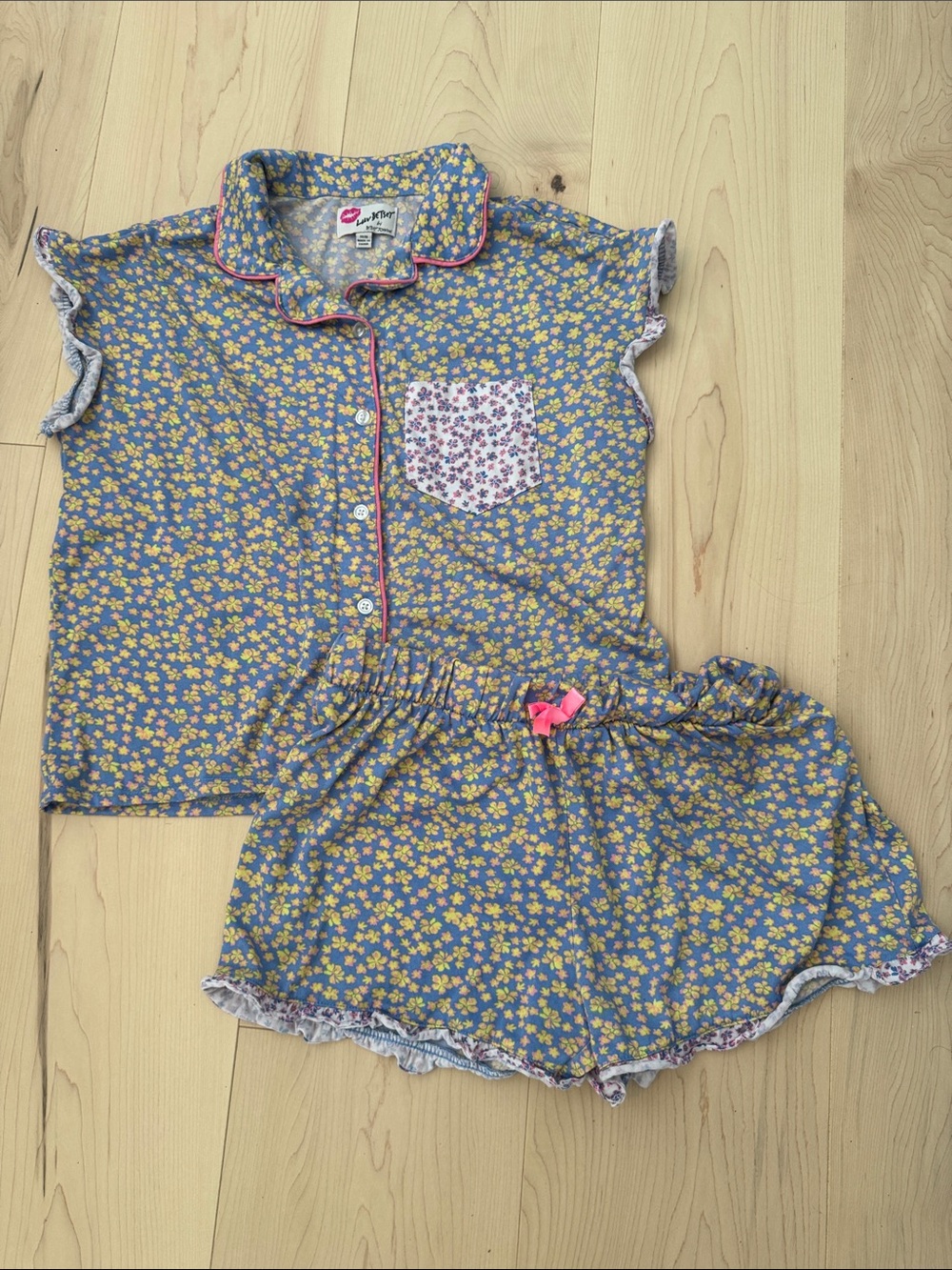 Girls Floral Short Pajama Set - Blue & Yellow